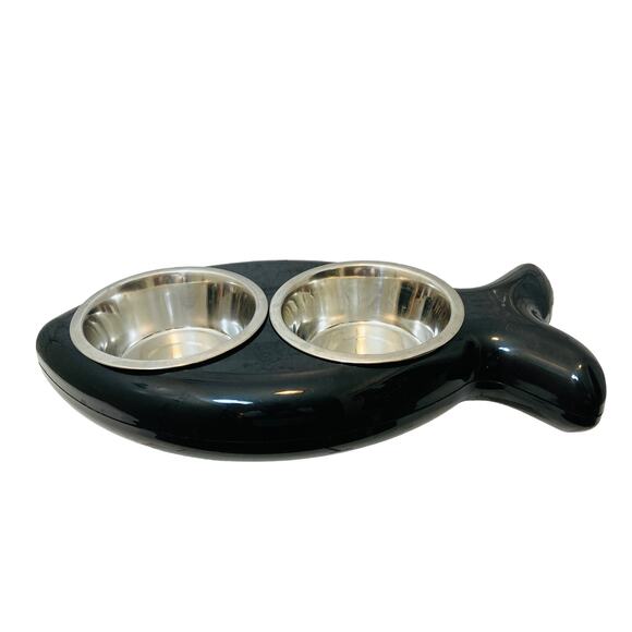 Cat Dish Fish Shaped, Black and Chrome by Blink - Picture 9 of 9
